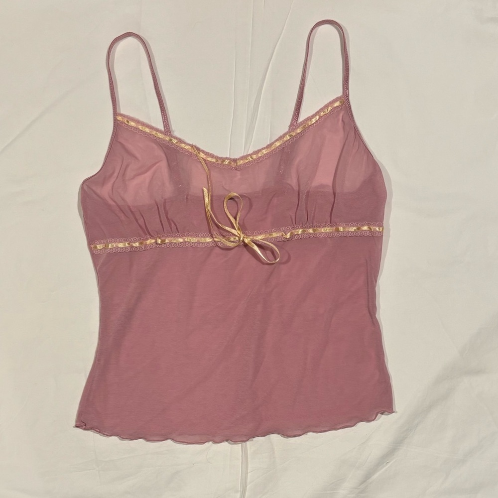 pink mesh top with gold lining